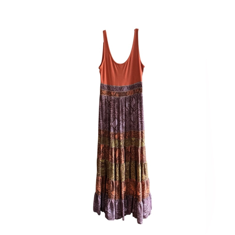 Anthropologie Colima Tiered Maxi Dress M Multicolor‎ Snake Print Boho - Picture 8 of 15